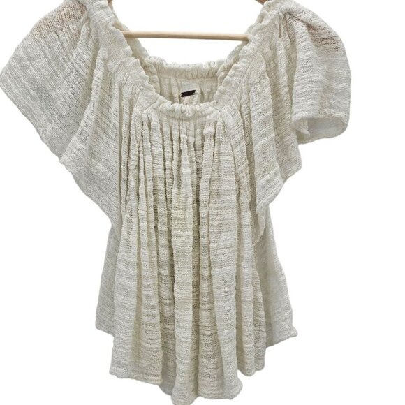 Free People Womens M Ivory Thrill & Frills Off The Shoulder Lace‎ Blouse - Picture 2 of 9
